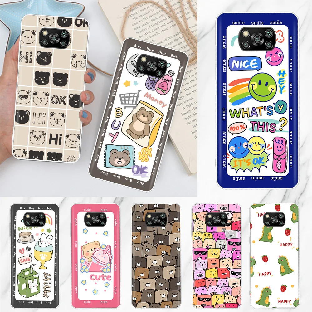 

Cute Cartoon Bear Case Coque For Xiaomi Poco X3 Pro F3 M3 F1 X3 NFC M2 Mi 11 Lite 5G 11 Ultra Note 10 Pro 9T 10T Cover Funda