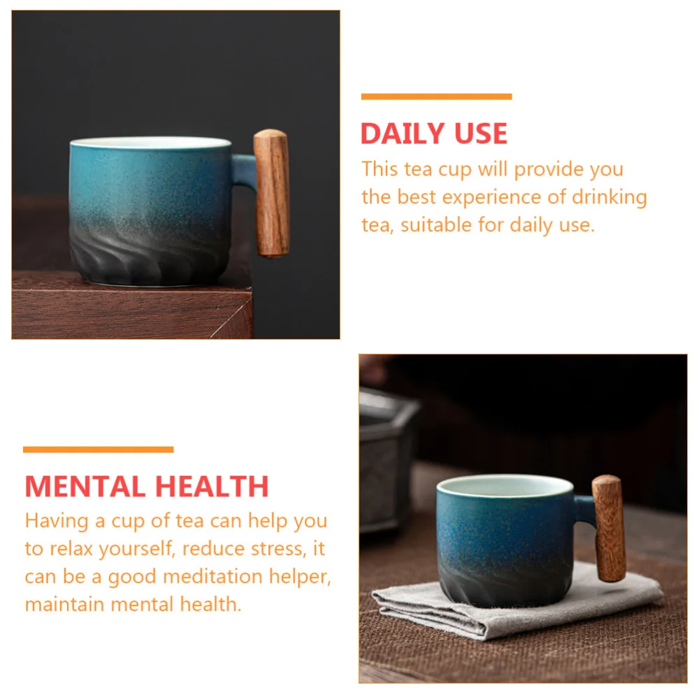 

Pottery Chinese Tea Cup Ceramic Tea Cup with wooden Handle for Home Office