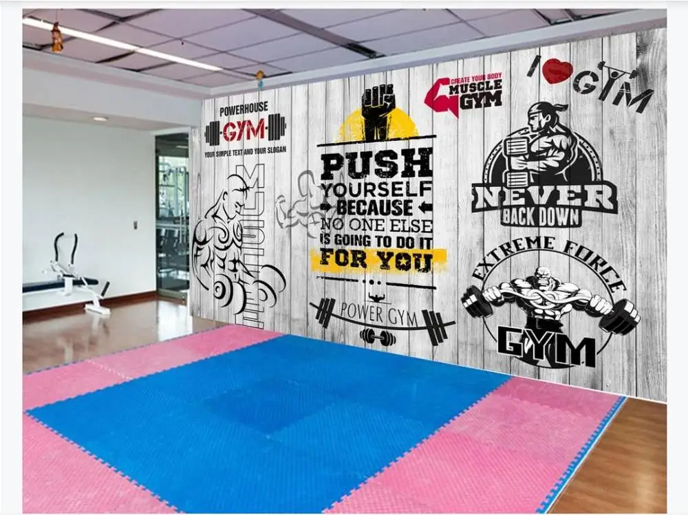 

Creative Photo Custom Vintage wooden board sports fitness club image wall background decorative Mural wallpaper