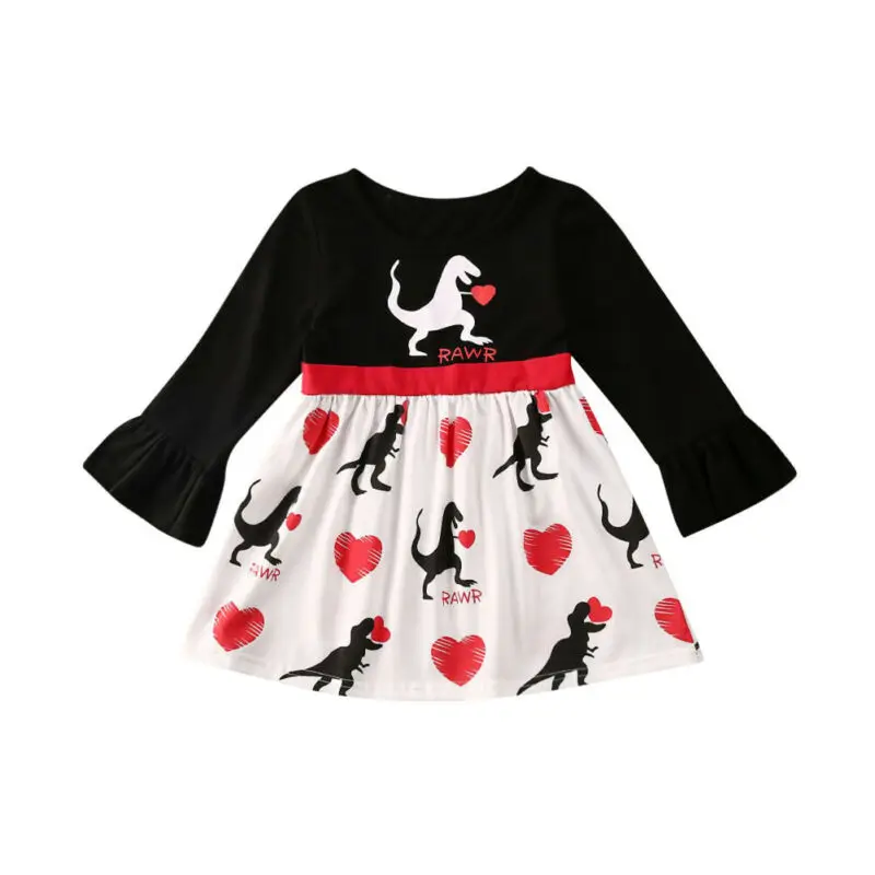 Модное платье-пачка с длинными рукавами и рисунком динозавра на День святого