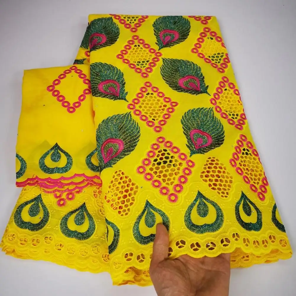 

7yard Swiss lace fabric 2021 latest heavy beaded embroidery African 100% cotton fabrics Swiss voile lace popular Dubai K771