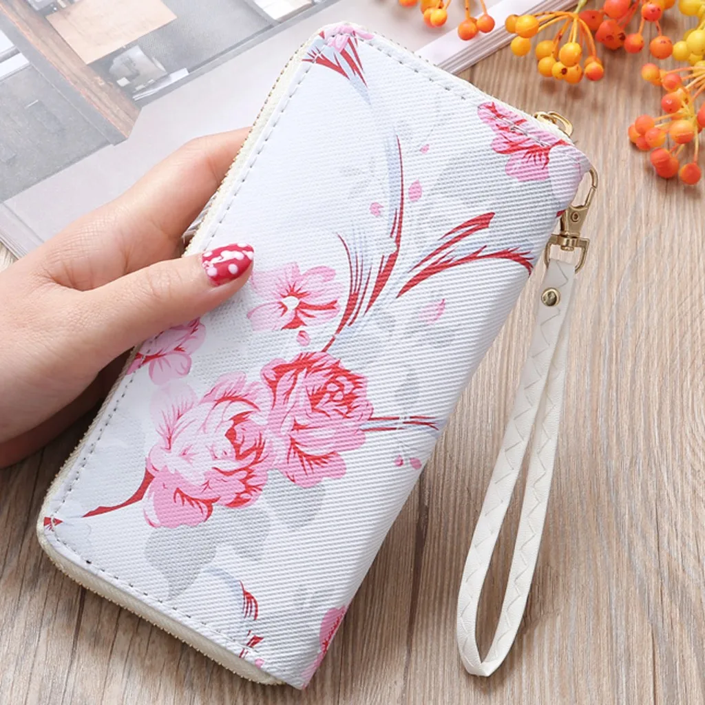 Кожаный женский кошелек с цветами цветной длинный принтом розы Женский для карт