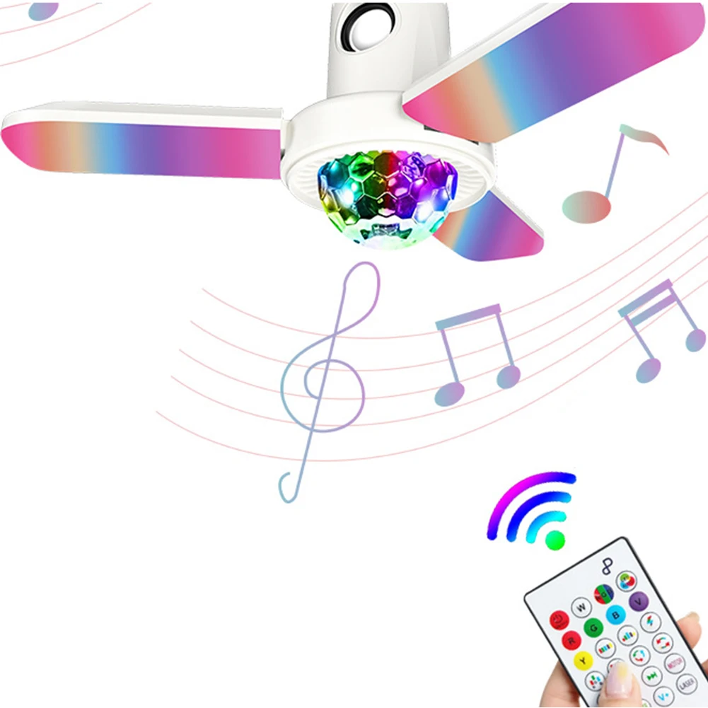 

40W LED Foldable 3-Leaf Light E27 RGB Music Deformable Ceiling Lamp Colorful Intelligent Audio Folding Bulb Lamp Bar