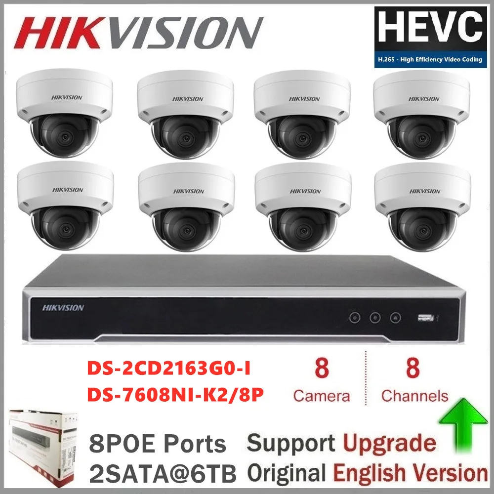 Hikvision камера безопасности Система DS 2CD2163G0 I 6MP ИК купольная ip Поддержка PoE IR 30 м EZVIZ
