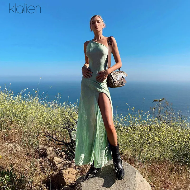 KLALIEN 2019 летнее женское пляжное длинное платье с разрезами вечерние сексуальные