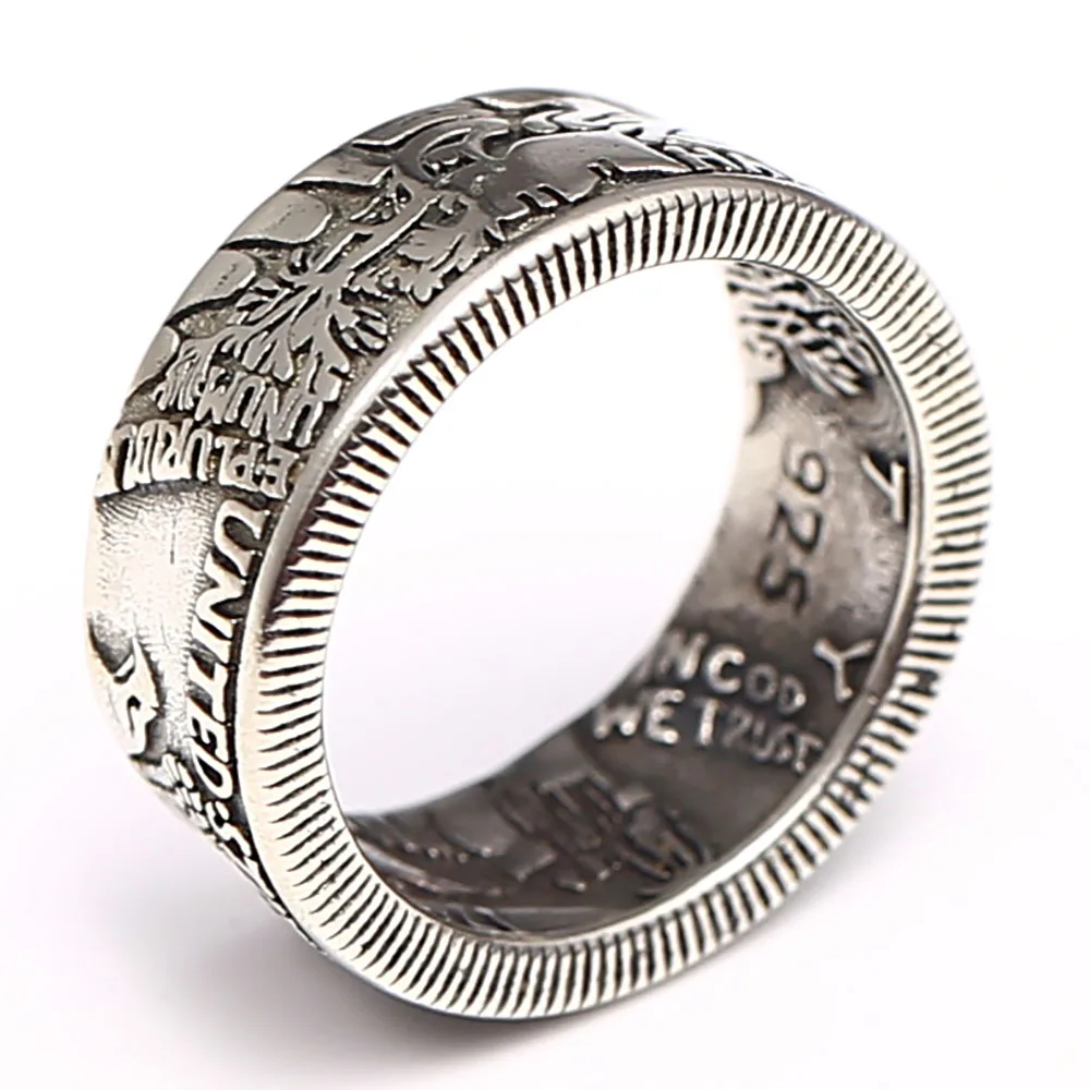 

Vintage Silver color Exquisite Personality Coin Ring Handmade Ring Morgan Eagle Ring Retro Hand-made Men's Hip-hop Eagle Ring