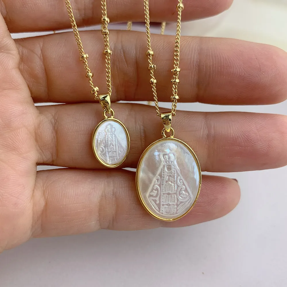 Oval Holy Virgin Mary Pendant Necklace Natural Mother of Pearl Shell Jewelry Fashion Necklaces For Women