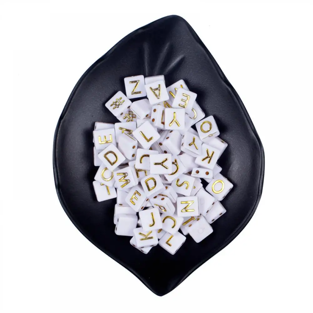 

50Pcs White Flat Square Double Holes Acrylic Letter Beads Alphabet Loose Spacer Beads For Jewelry Making DIY Bracelet Necklace