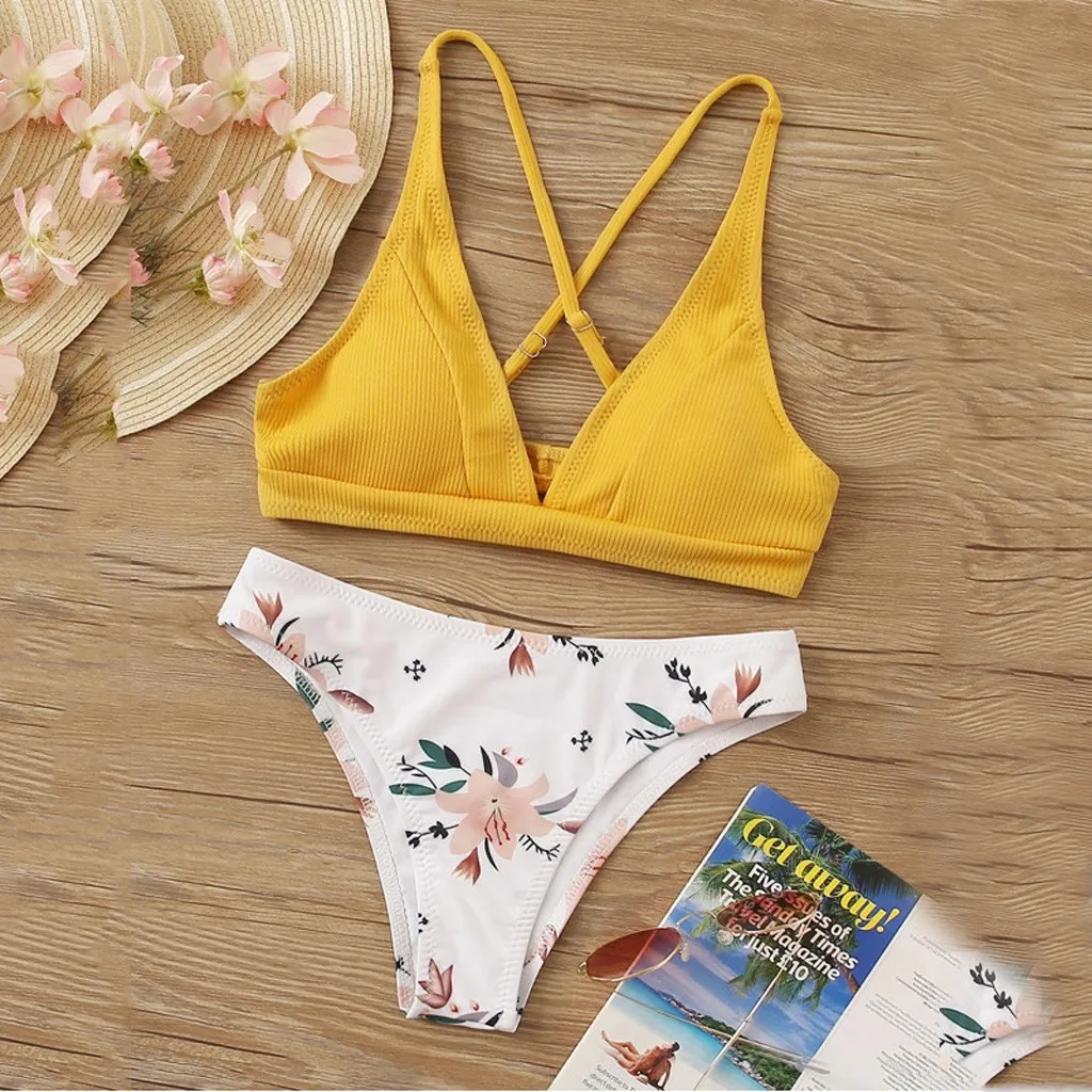 Бикини 2020 Женский комплект из двух предметов с принтом бюстгальтер пуш-ап