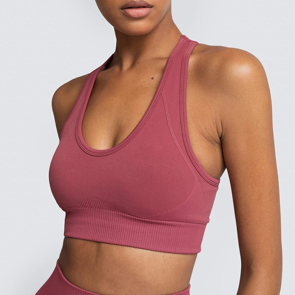 

Quick Dry Women Beauty Back Bra Sports Running Seamless ​Knitted Gym Workout Push-up High Impact Breathable Vest Fitness Top