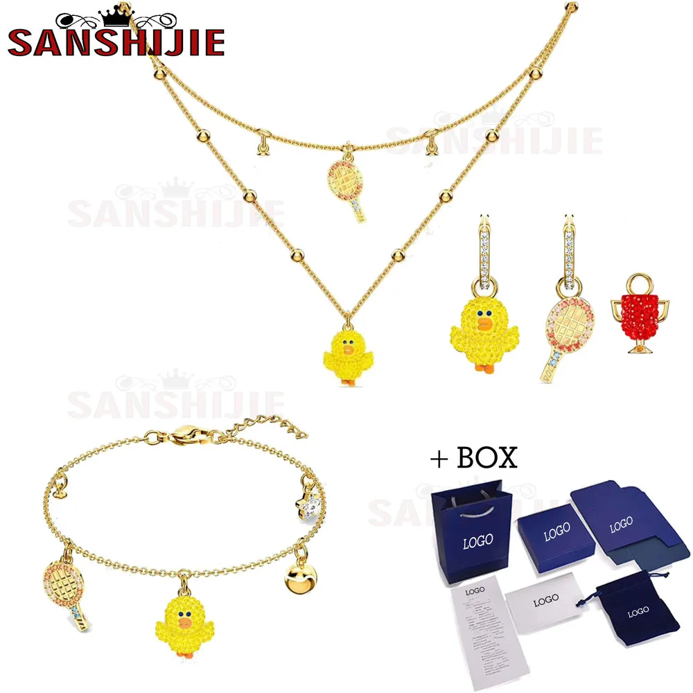 

SWA With Box 2020 NEW Fashion High-quality Duckling Racket and Stars Cute Lady Charm Double Necklace Charming Fashion Jewelry