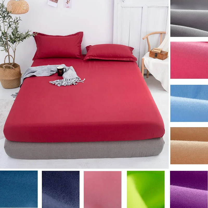 

1PCS Fitted Sheet Solid Color Bed Sheets Single Double Queen Size 150cm*200cm Mattress Bed Cover sabanas (No pillowcase)