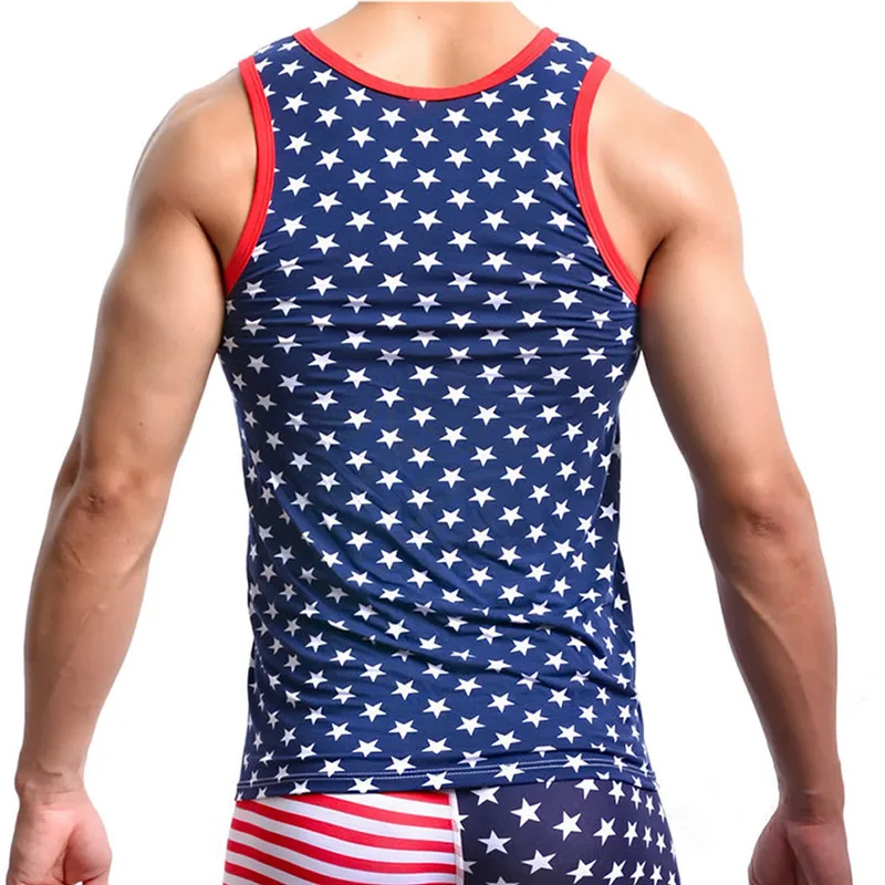 Men Undershirts Male Hiphop Fashion American Flag Printed Vest Men's Undershirt Men Bodybuilding Fitness Sleeveless Undershirt