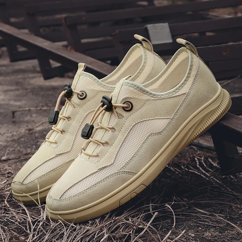 

Top Quality Mens Shoes Suede Leather Casual Sneakers Men Lace-up Antiskid Breathable Mesh Outdoor Footwear Leisure Walking Shoes