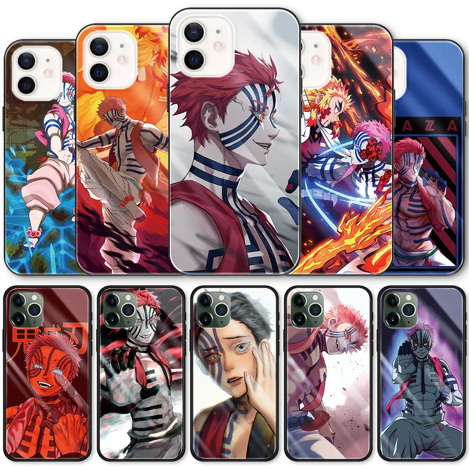 

Tempered Glass Case for iphone 11 12 13 Pro Max 7 X XR 12Mini XS Max 13Mini 6 8 SE Phone Cover Shell Demon Slayer Akaza