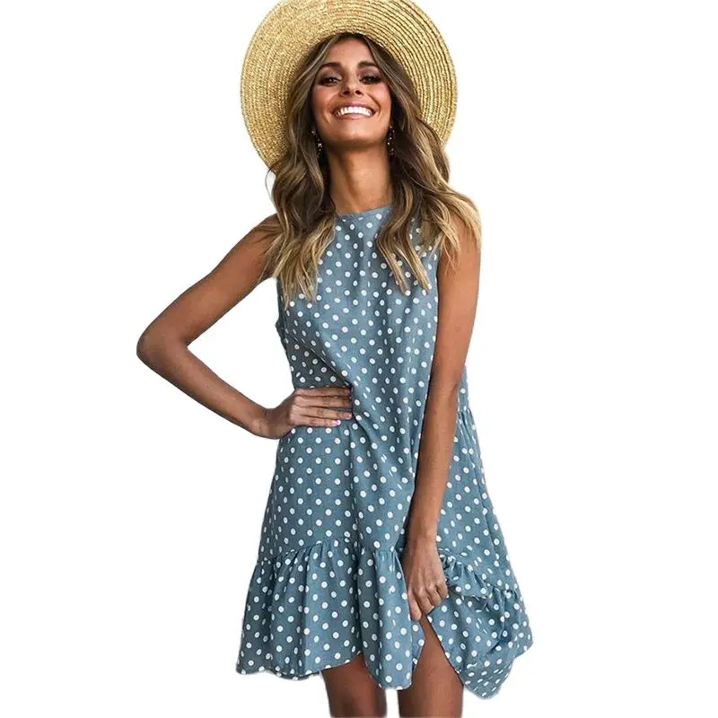 

2021 round neck sleeveless Polka Dot loose dress dresses women woman summer autumn fashion ladies girl casual beach sexy new
