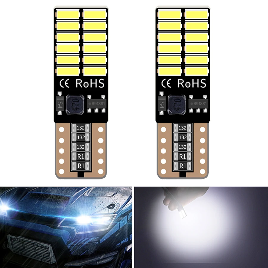 

2x T10 W5W светодиодные лампы Canbus для чтения в салоне автомобиля светильник в 24SMD 6000K белый клин боковой номерной знак светодиодный без ошибок 194 ...