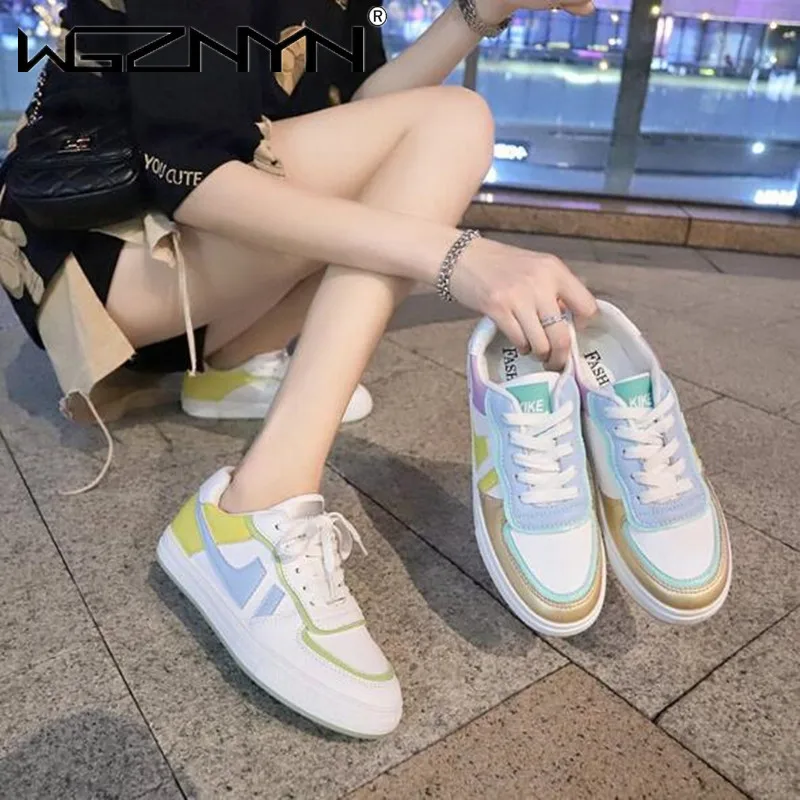 

Women Vulcanized Shoes Young Gilrs Mixed Color Woman Flat Sneakers Tenis Feminino Breathable Female Lace Up Shoe Casual Footwear
