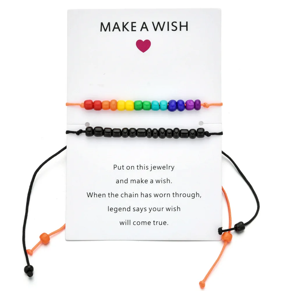 Плетеный браслет красочный бусины в виде риса простой Регулируемый для пар