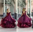 2022 платья для девочек с бордовым цветком на свадьбу, с кружевными бусинами, с 3D цветочной аппликацией, платья для маленьких девочек, вечерние платья, платья принцессы