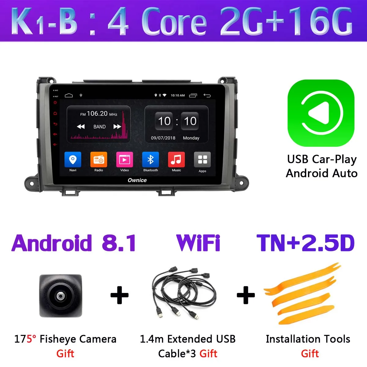 K1-B-CarPlay 360 ° панорамная камера Восьмиядерный 4 Гб+ 64 ГБ Android 9,0 Автомобильная магнитола для Toyota Sienna 3 XL30 2011- gps SPDIF DSP CarPlay - Цвет: K1-B-CarPlay
