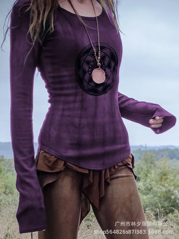 

Cross-border 2021 New Women's Spring European and American Round Neck Print Long-sleeved T-shirt Pure and Sweet Streetwear