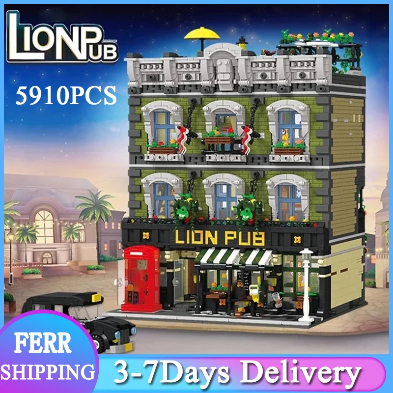 

JIESTAR 89107 город МОС улица вид серии Лев паб творчество модульный Детский развивающий 5910 шт. строительные блоки игрушки подарок