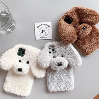 luxury and funny 3d plush cute teddy dog for apple iphone 11 12 13 pro max case x xr xs 7 8 plus se 2020 soft silicone cover
