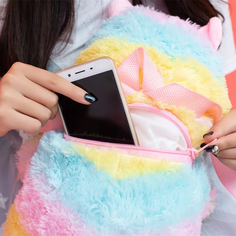 

40cm Kawaii Backpack Cute Rainbow Shoulder Bag Lovely Alpaca Sheep Stuffed Cotton Pillow Cushion Soft Plush Doll Gift