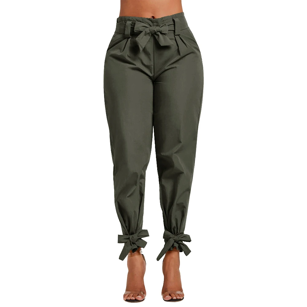black CALOFE, новинка, женские брюки с высокой талией, Pantalones Mujer Cintura, брюки для девушек, вечерние, повседневные штаны, женские одноцветные с поясом на талии - Цвет: black
