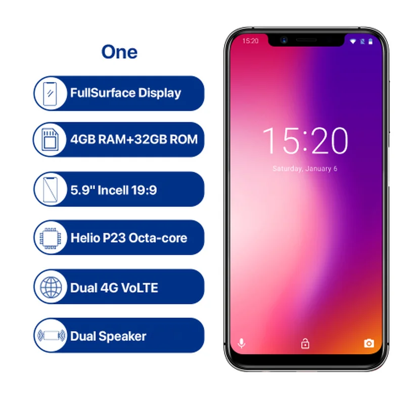 

UMIDIGI One Octa Core Cellphone 5.9" FHD+Full Screen 4GB 32GB Androd Dual 4G Smartphone 3550mAh Unlocked Mobile Phone