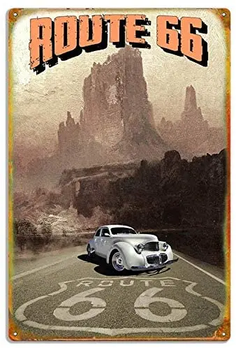 

ArtFuzz Route 66 with Classic Graham by Phil Hamilton 12x16 Metal Sign