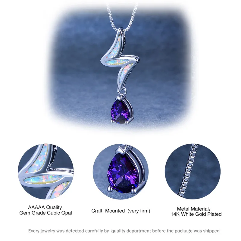 

Dainty Female Water Drop Pendant Necklace Boho Blue Opal Lightning Chain Necklace Charm Silver Color Wedding Necklaces For Women