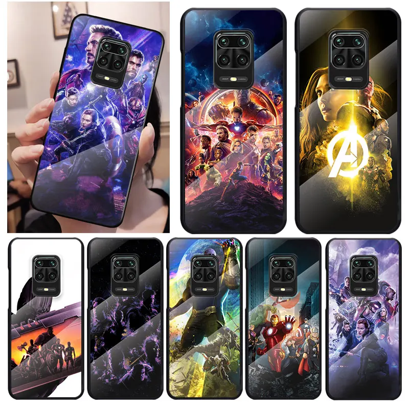 

Marvel Avengers Member For Xiaomi Redmi K40 K30 K20 9T 9C 9A 9 8A 7 Pro Plus Tempered Glass Luxury Cover Phone Case