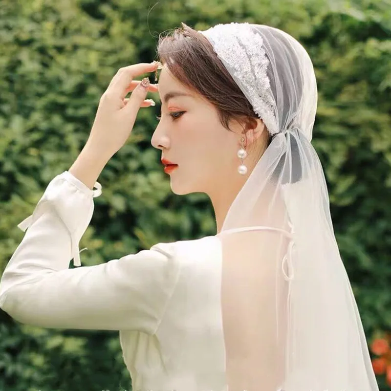 

Bridal Veil Sen-Line Retro Beautiful Hair Accessories Photo Travel Shoot Super Fairy Hat Yarn Handmade Beaded Veil Wedding