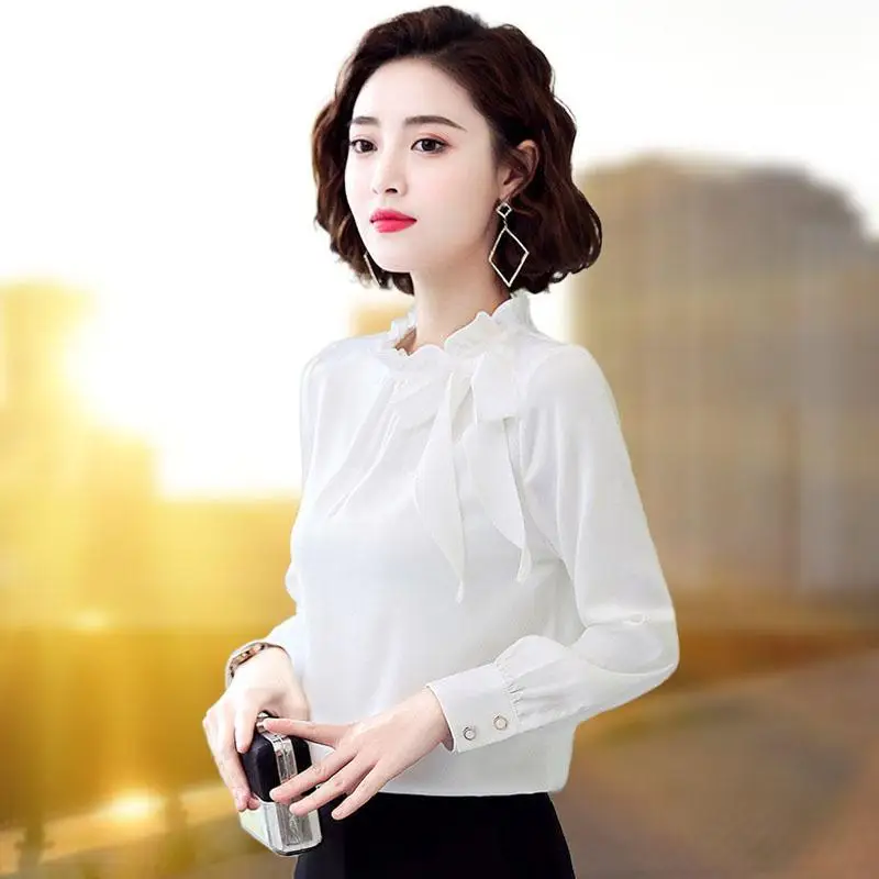 

2020 Women Blouses lady summer Tops Casual O-Neck Long Sleeves Blouses Spring Summer Chiffon Shirt comfortable Blouses
