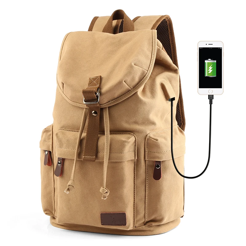 tanghao canvas backpack unisex vintage casual rucksack 14inch laptop backpack w usb charging port schoolbag student mochia free global shipping