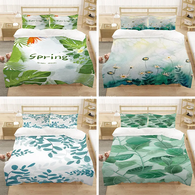 

Nordic Style Leaf-Print Bedding Set Fashion Children Adult Bedroom Decorative Down Quilt Cover Pillowcase Multi-Size