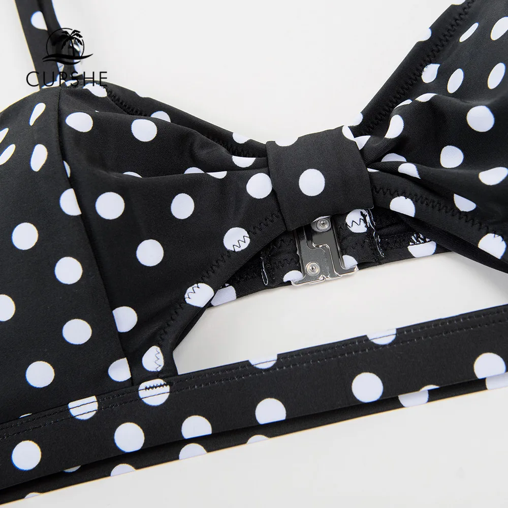 CUPSHE Black Polka Dot Ruffled Low Waist Bikini Sets Swimsuit For Women Sexy Cutout Two Pieces Swimwear 2022 Beach Bathing Suit | Спорт и