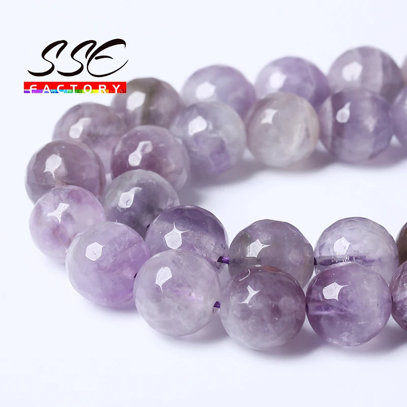 

Natural Purple Amethysts Round Beads Faceted Stone Loose Beads 15"Strand 4 6 8 10mm DIY Bracelet Accessories For Jewelry Making