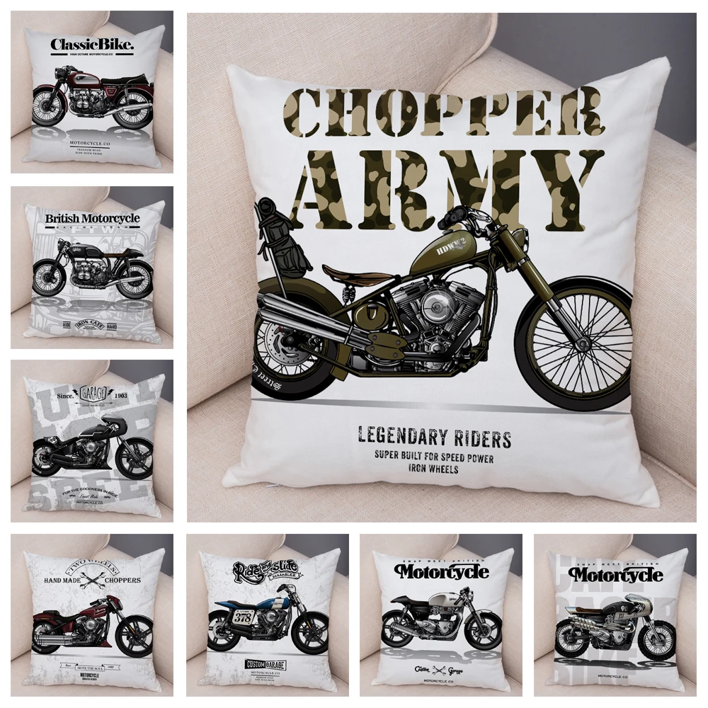 

Vintage Style Motorcycle Pillow Case Decor Bike Race Pillowcase Super Soft Short Plush Cushion Cover for Sofa Home Car 45x45cm
