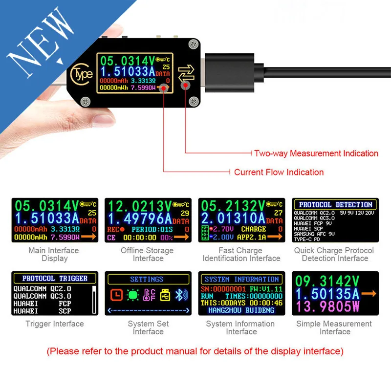 USB-вольтметр-Амперметр TC66 TC66C с цветным ЖК-дисплеем измеритель напряжения и тока