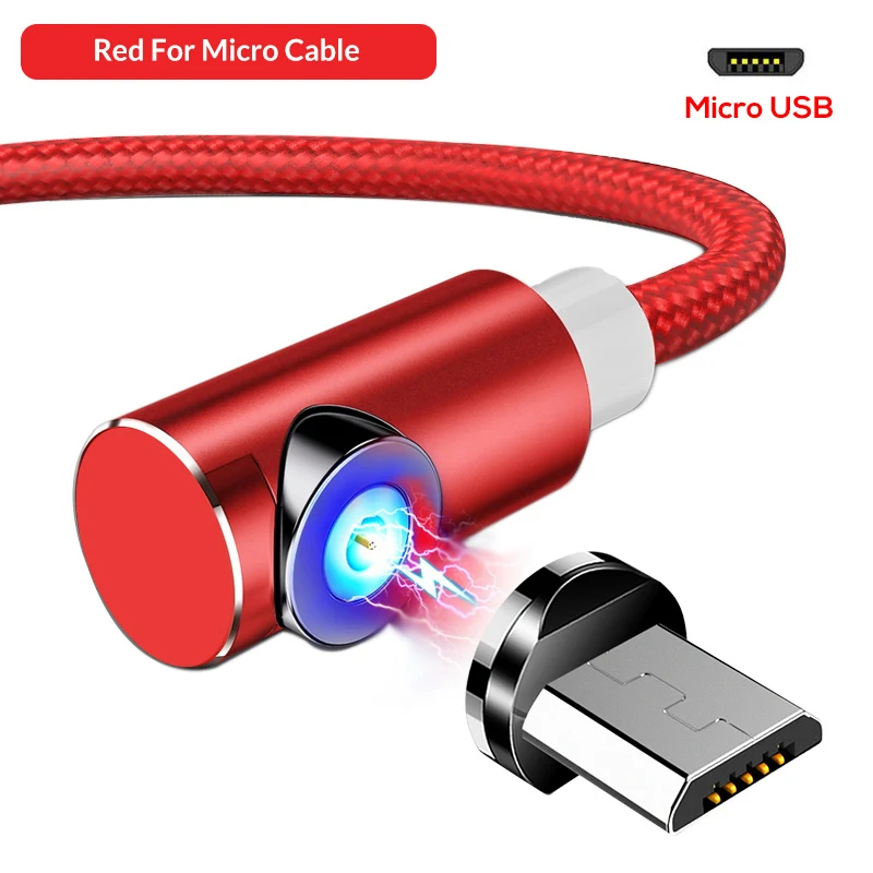 For Micro USB Red TOPK Магнитный usb кабель для зарядки Micro USB кабель для iPhone samsung huawei usb type C Магнитный зарядный кабель кабели для мобильных телефонов - Color: For Micro USB Red