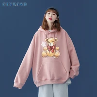 large womens hooded sweater spring and autumn thin 2021 new hooded fashion loose short bear coat sweatshirt