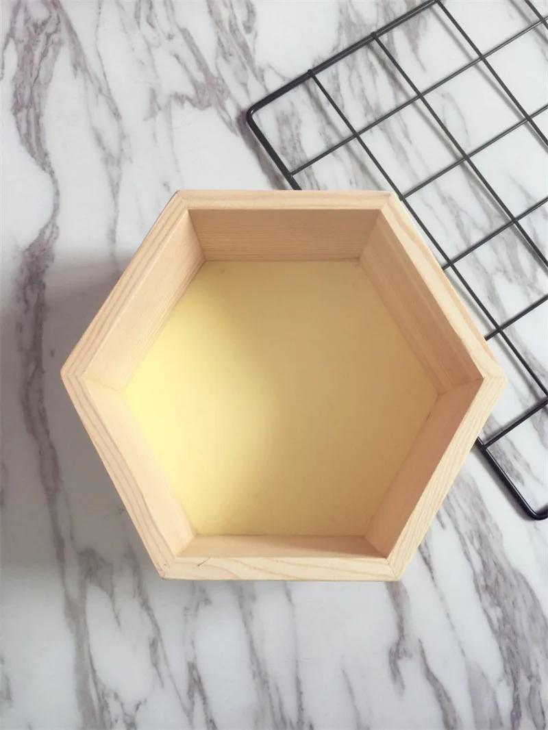 yellow hexagon S Деревянный дом, настенная полка для хранения, шестигранная полка для хранения, домашняя детская комната, гостиная, Украшение стен, маленькие, средние и большие - Цвет: yellow hexagon S