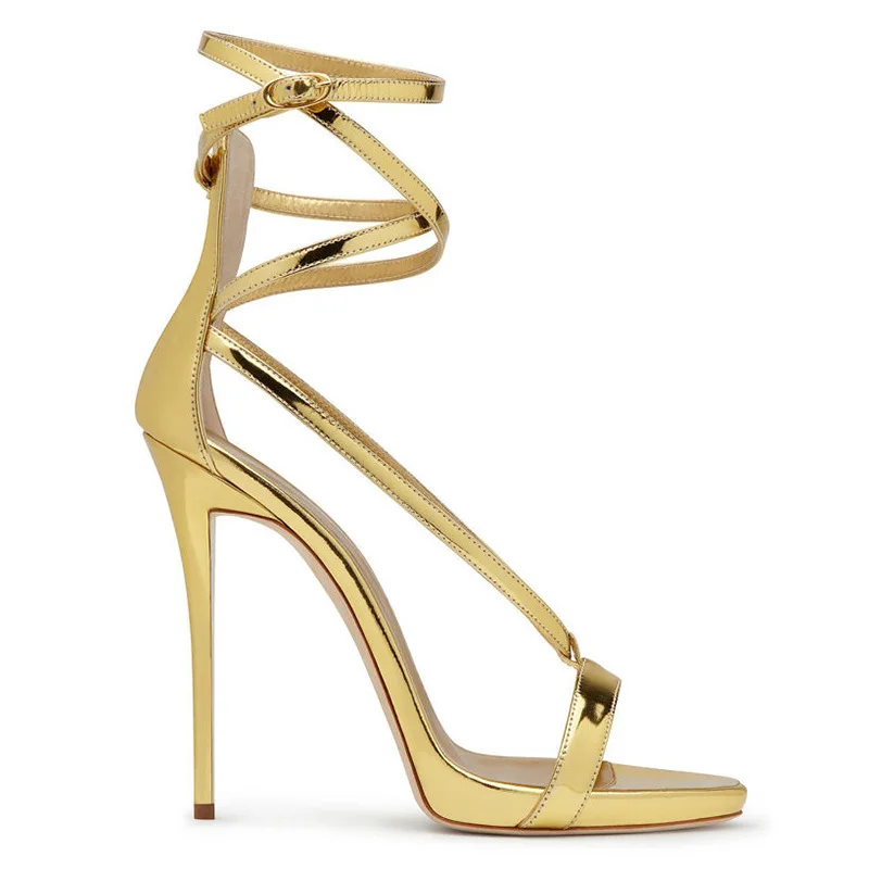 

Fashion sandals open toe cross strap gold thin high heeled women's shoes high heeled shoes 45