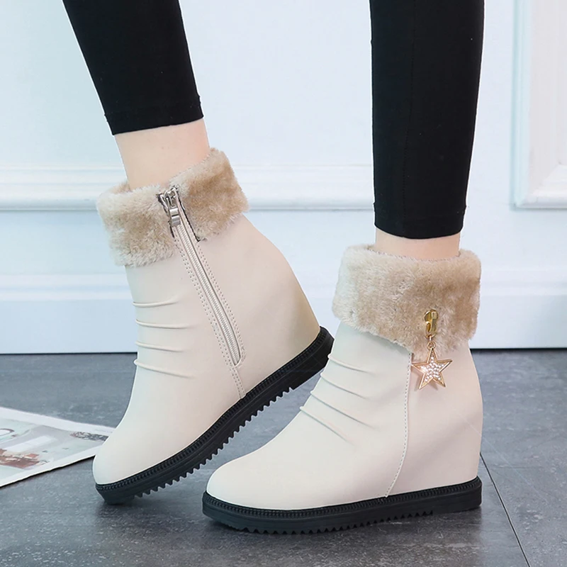 Модные теплые зимние меховые сапоги со стразами женские повседневные ботильоны
