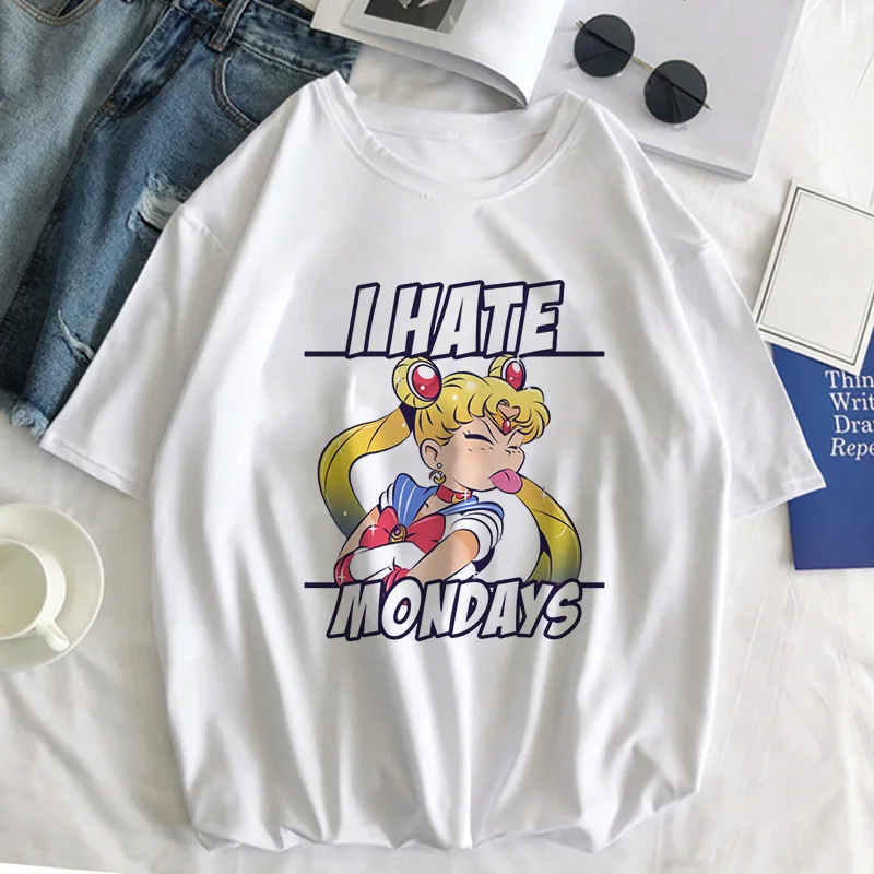 Sailor Moon Cat Футболка женская летняя Kawaii стильная одежда Harajuku футболка Ulzzang Повседневная футболка с коротким рукавом женская футболка