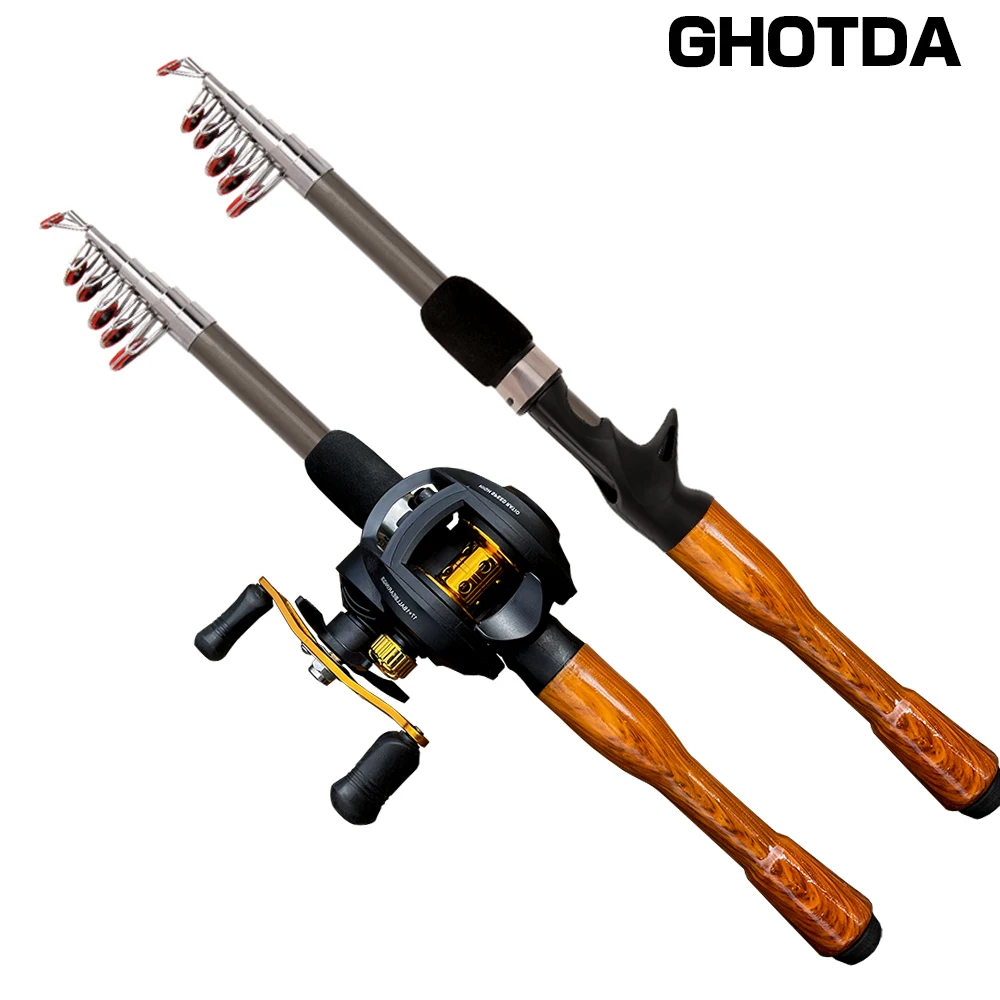 

GHOTDA 1.3/1.6/1.8M Fishing Combo Portable Spinning Casting Fishing Rods and 17+1BB Baitcasting Reels Set