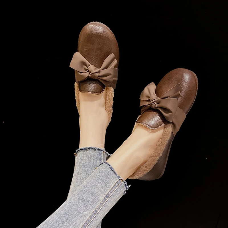 

Winter Shoes Women Round Toe Casual Female Sneakers Loafers Fur Slip-on Autumn New Moccasin Slip On Fall Lace-Up Fabric PU Leisu